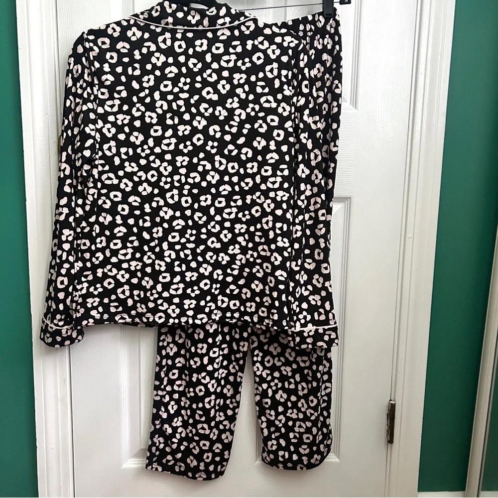 kate spade Black & White Leopard-Print Pajama Set with Contrast Piping